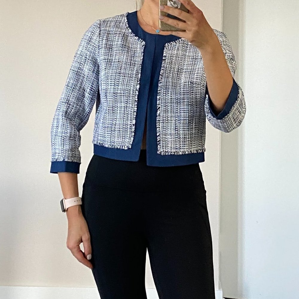 Karl Lagerfeld Tweed Open-Front Crop Blazer sz S